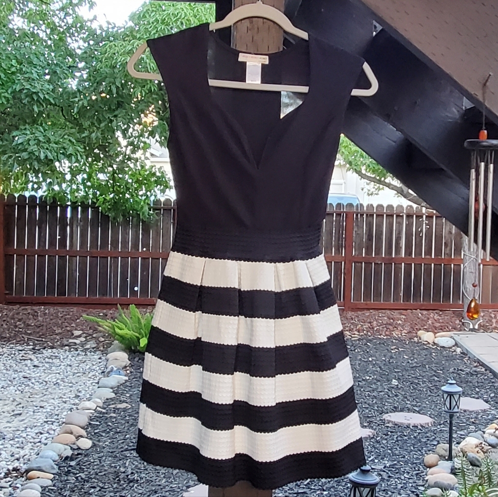 EUC - A'gaci | Black and White Striped Fit and Flare Mini Dress Size S